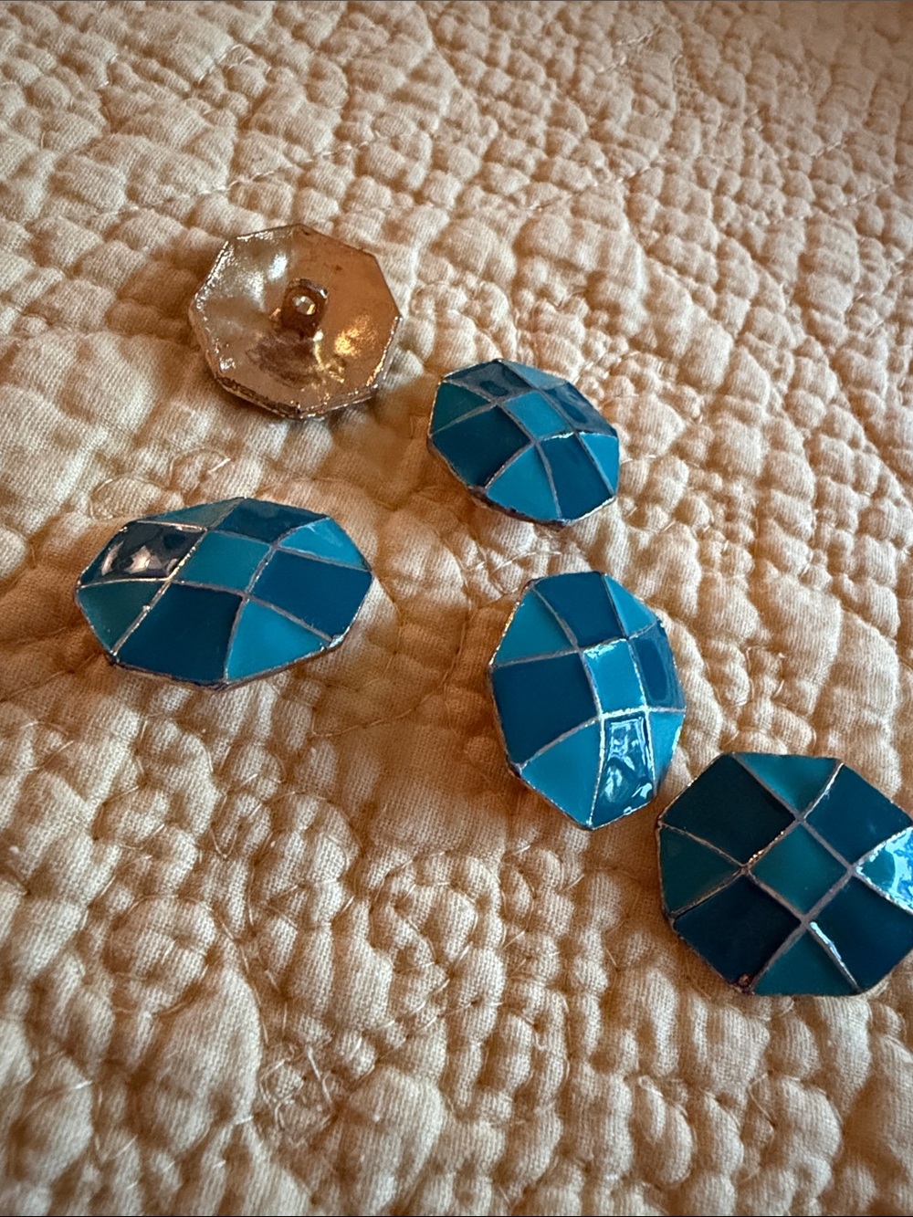 5 Beautiful Vintage Blue Geometric Enamel Decorative Buttons